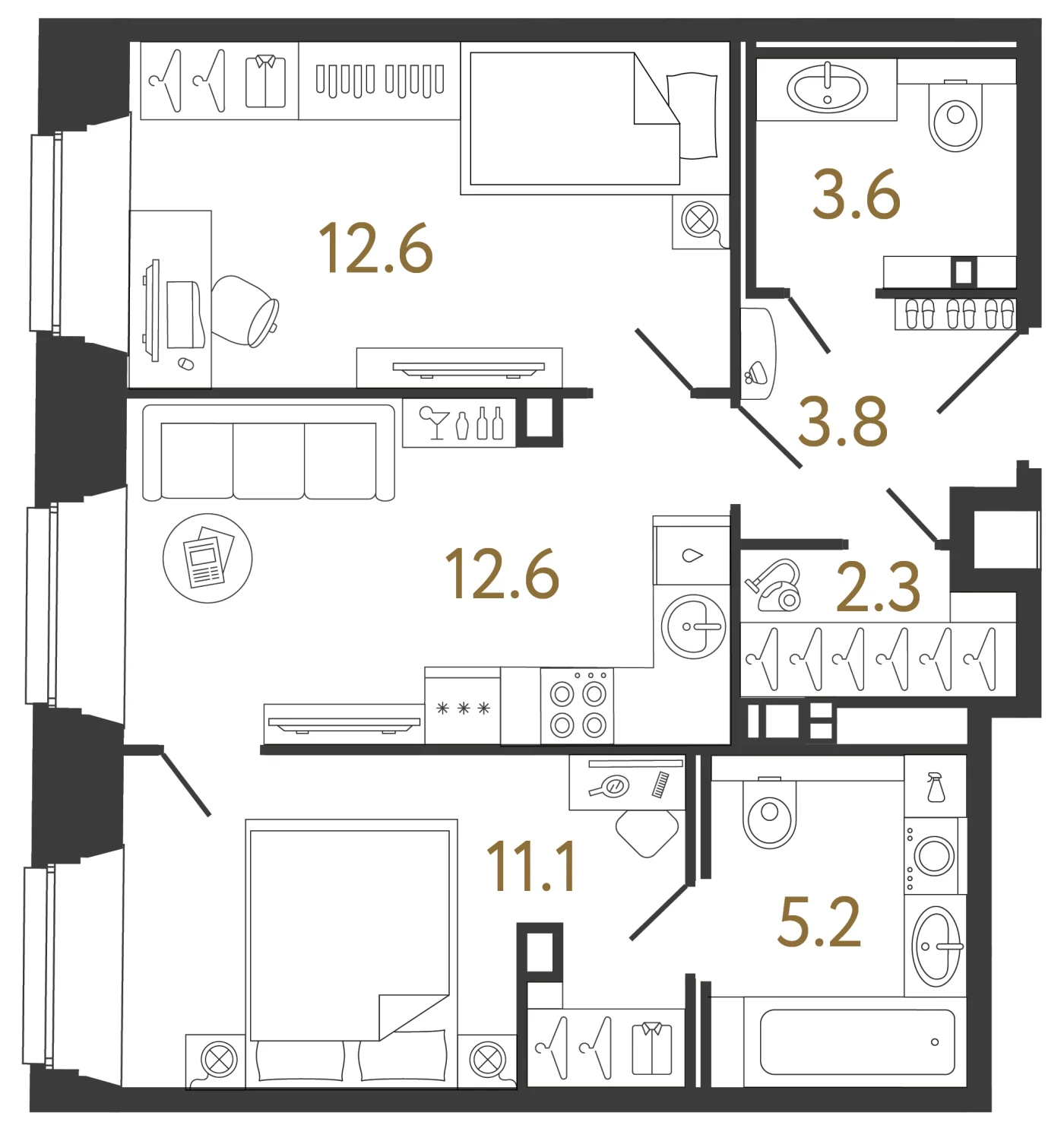 Планировка 2-комнатная 51,2 м² в ЖК «Светоч» — Светоч