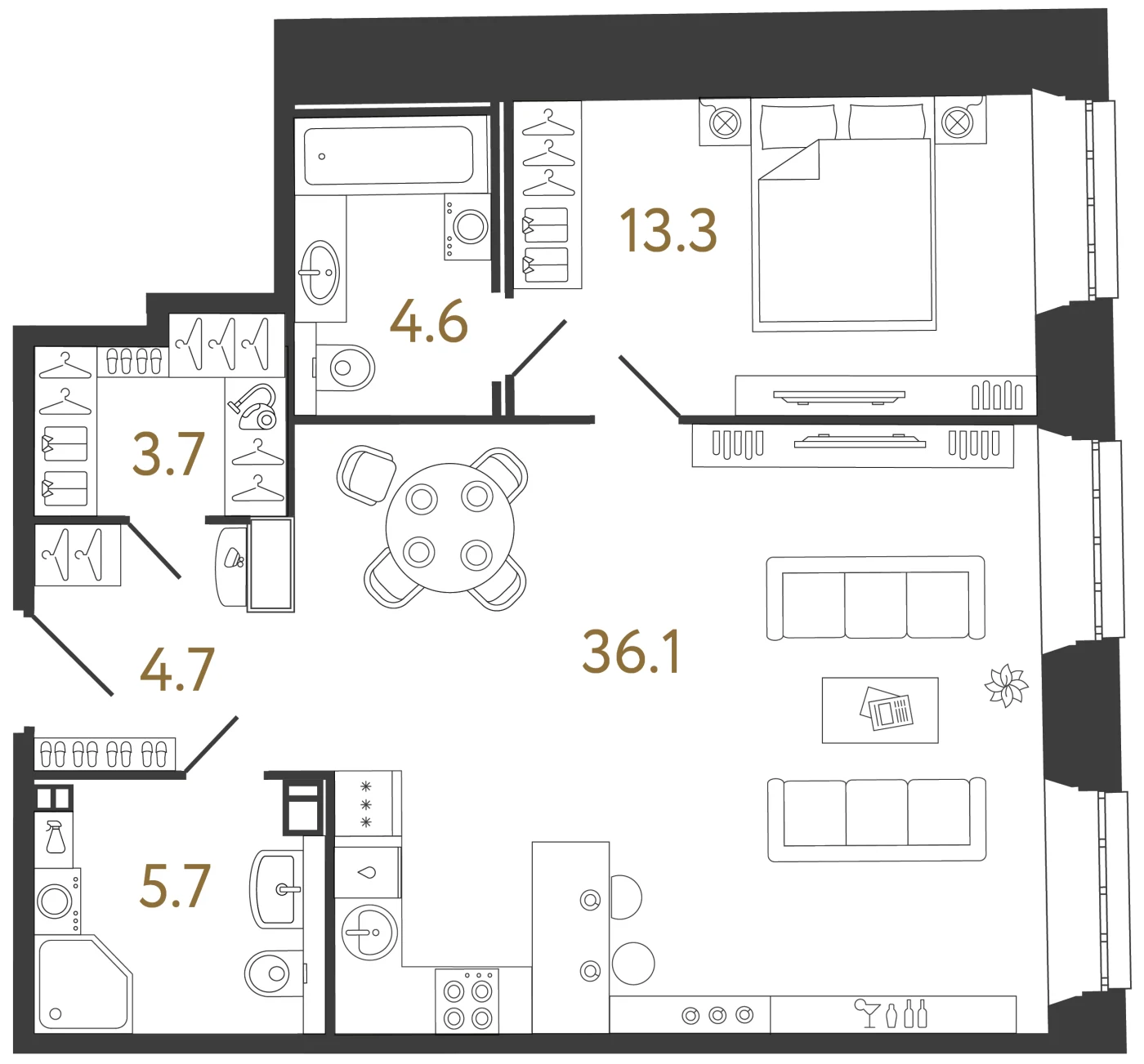 Планировка 1-комнатная 68,1 м² в ЖК «Светоч» — Светоч