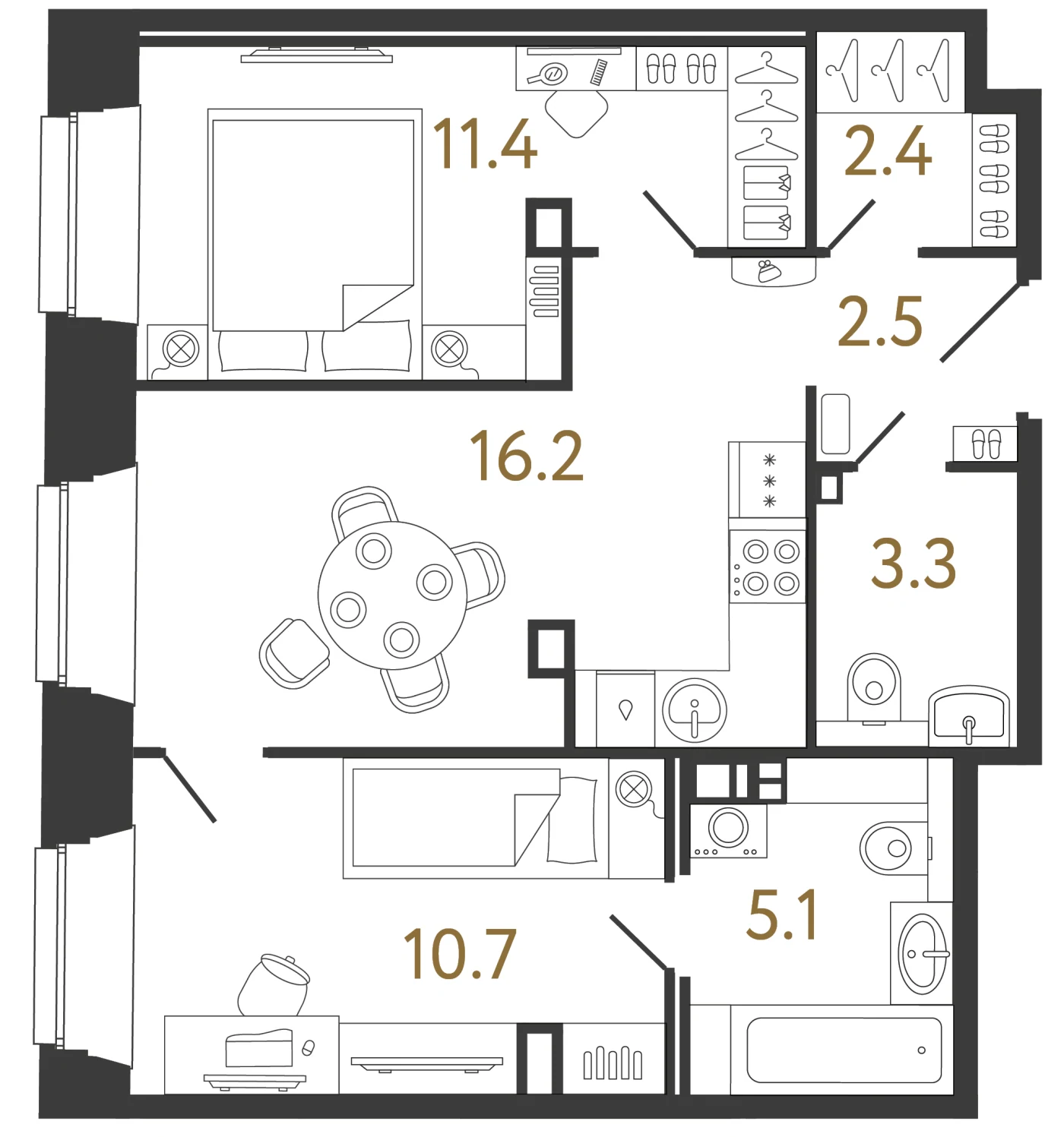 Планировка 2-комнатная 51,6 м² в ЖК «Светоч» — Светоч