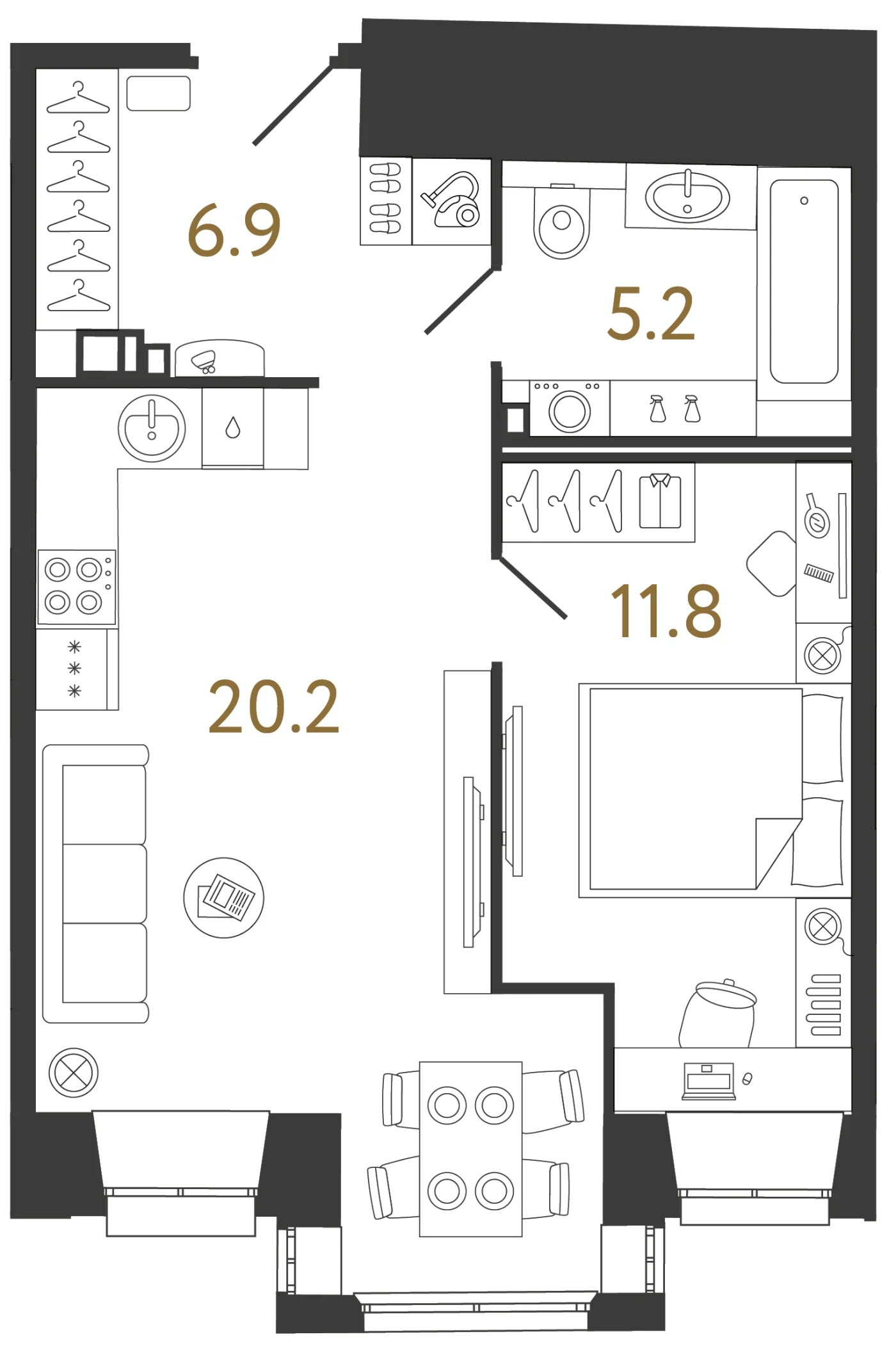 Планировка 1-комнатная 44,1 м² в ЖК «Светоч» — Светоч