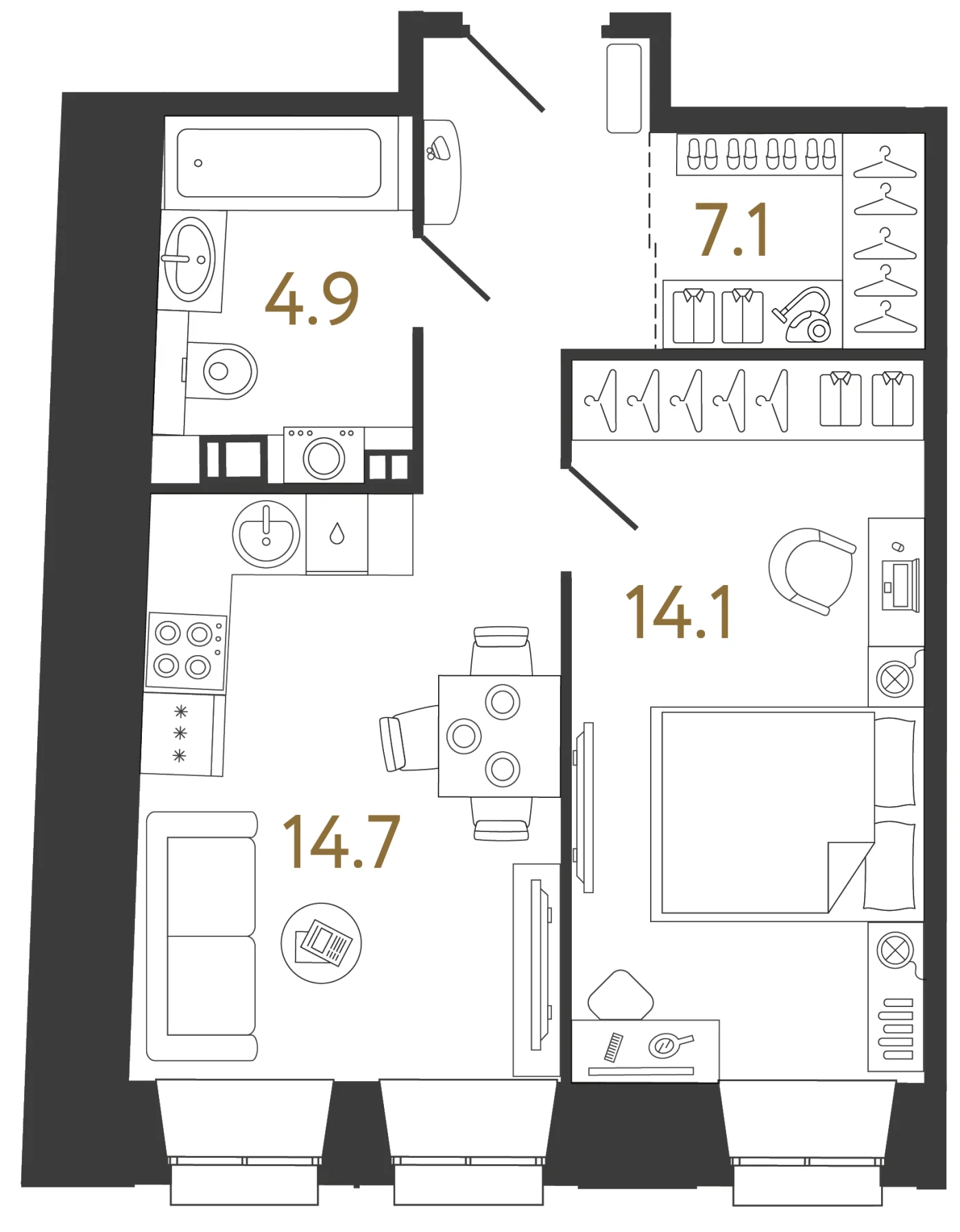 Планировка 1-комнатная 40,8 м² в ЖК «Светоч» — Светоч