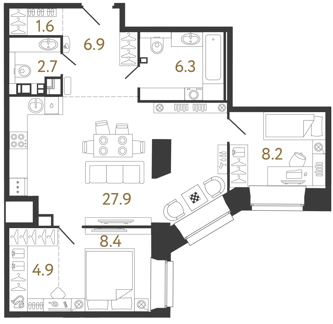 Планировка 2-комнатная 66,9 м² в ЖК «Светоч» — Светоч