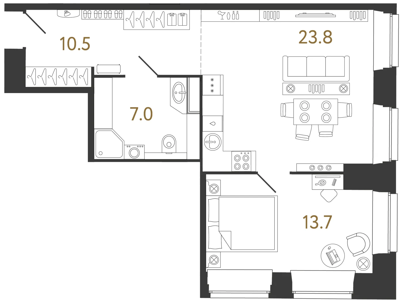 Планировка 1-комнатная 55 м² в ЖК «Светоч» — Светоч