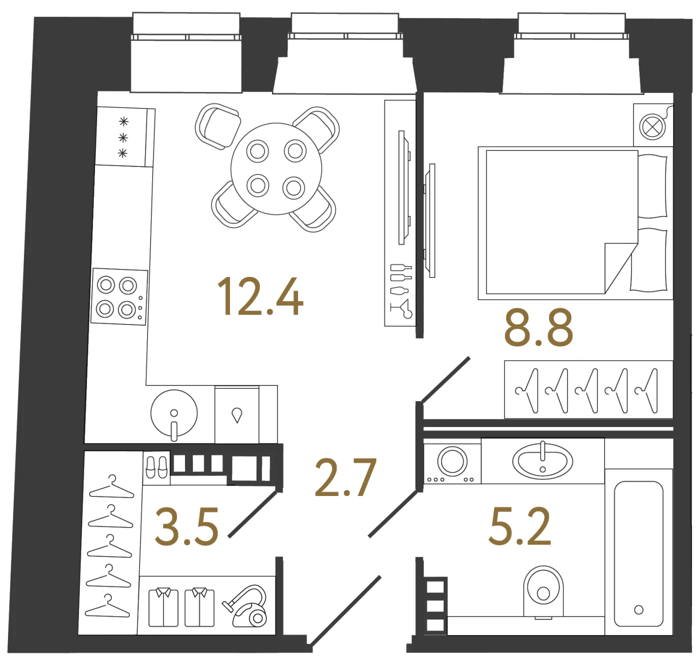 Планировка 1-комнатная 32,6 м² в ЖК «Светоч» — Светоч