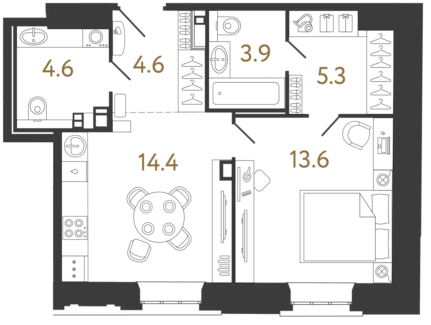 Планировка 1-комнатная 46,4 м² в ЖК «Светоч» — Светоч