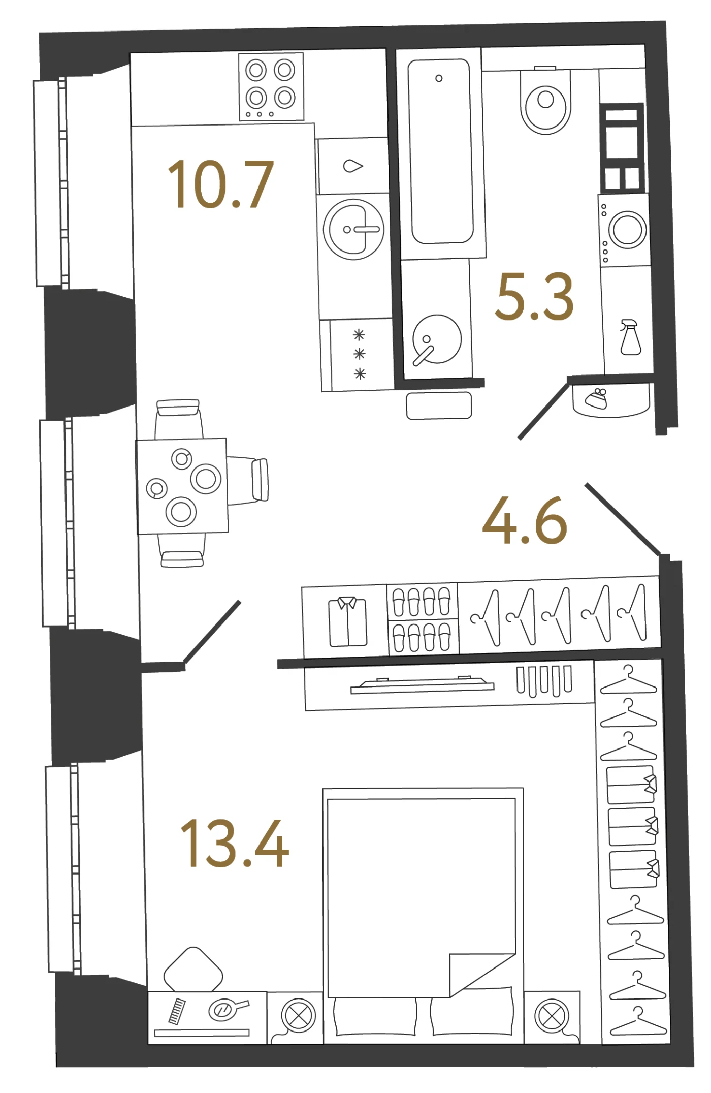 Планировка 1-комнатная 34 м² в ЖК «Светоч» — Светоч