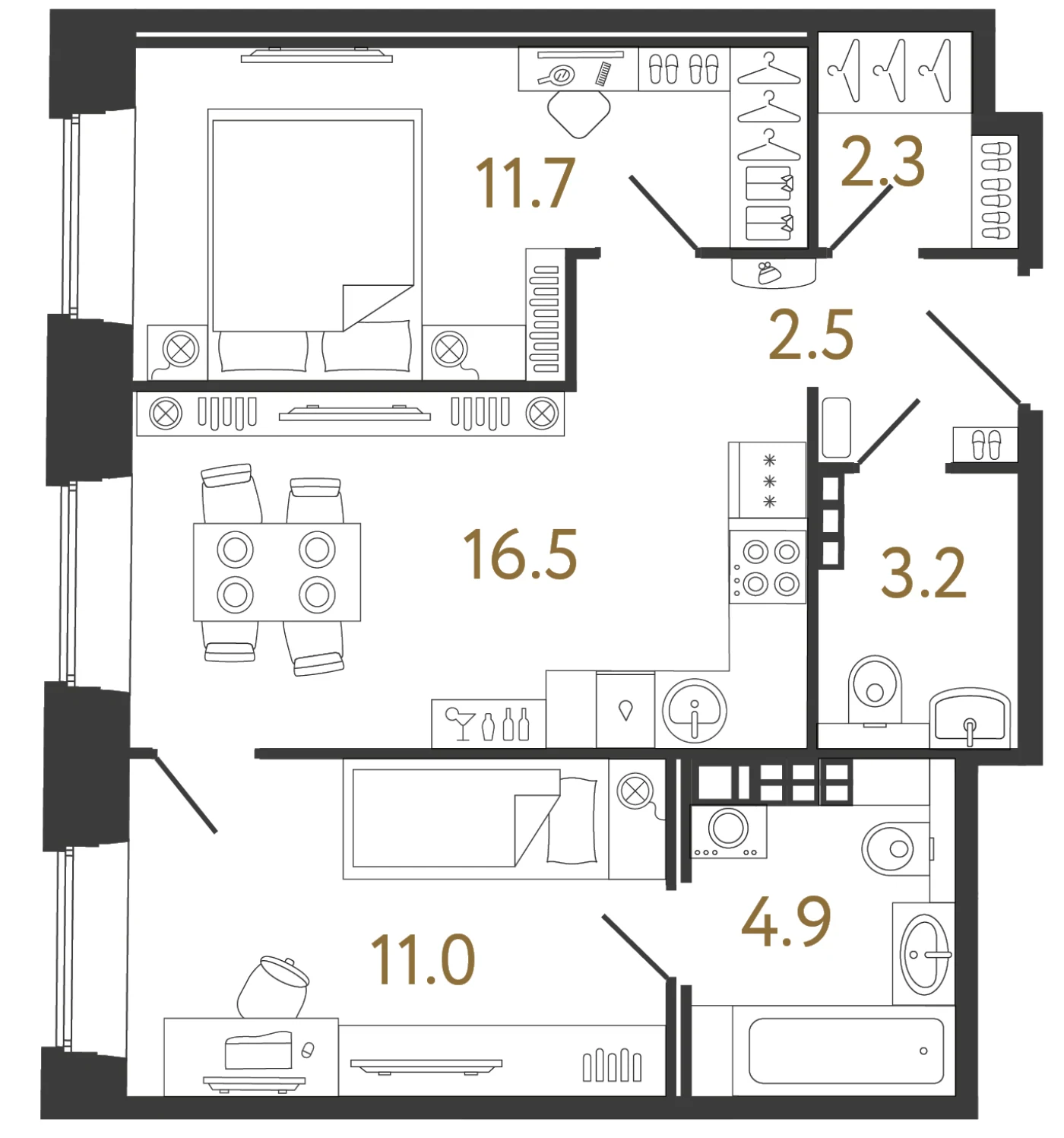Планировка 2-комнатная 52,1 м² в ЖК «Светоч» — Светоч