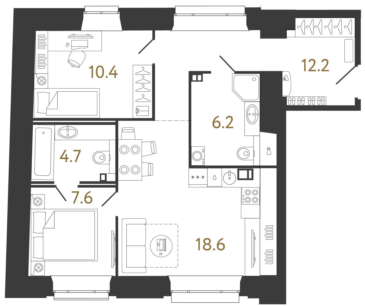 Планировка 2-комнатная 59,7 м² в ЖК «Светоч» — Светоч