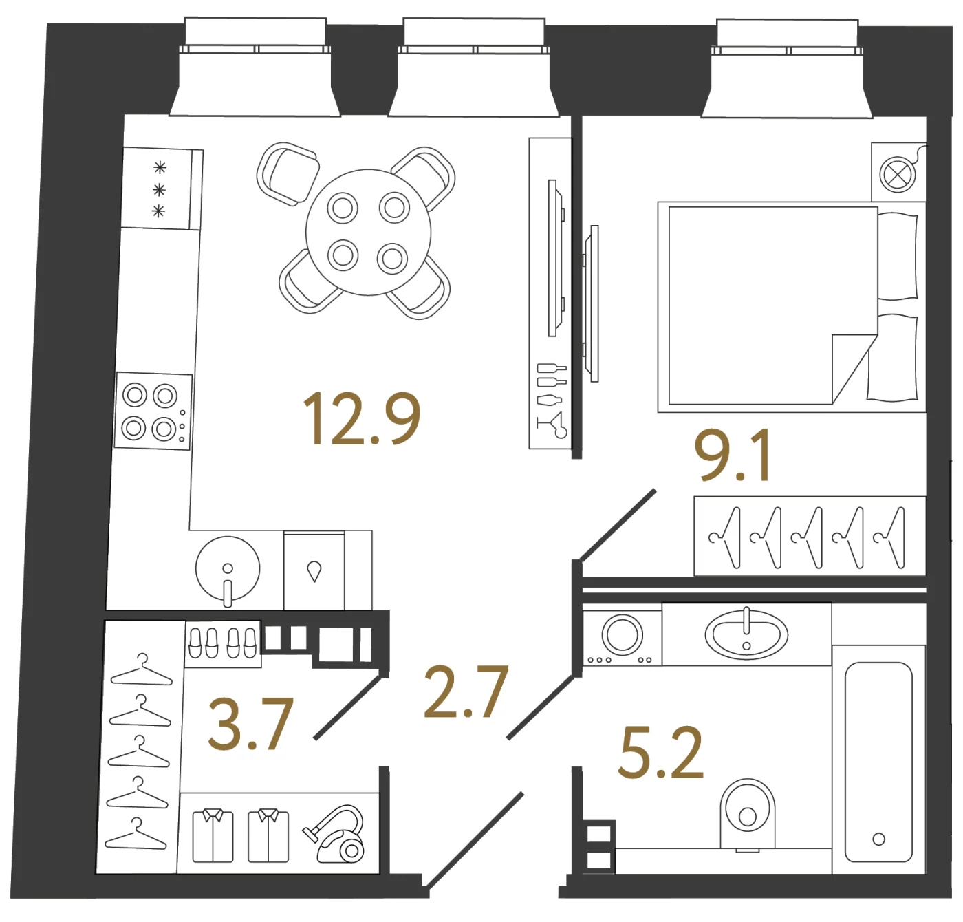 Планировка 1-комнатная 33,6 м² в ЖК «Светоч» — Светоч