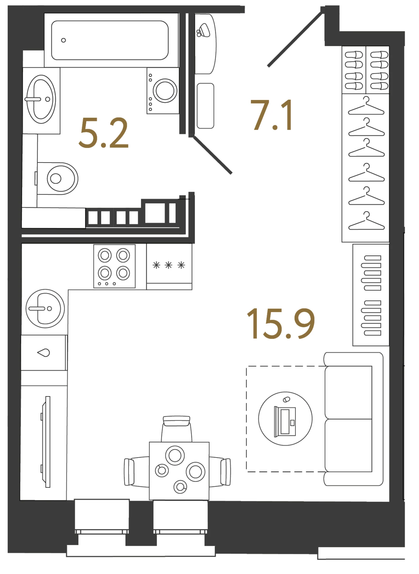 Планировка студия 28,2 м² в ЖК «Светоч» — Светоч