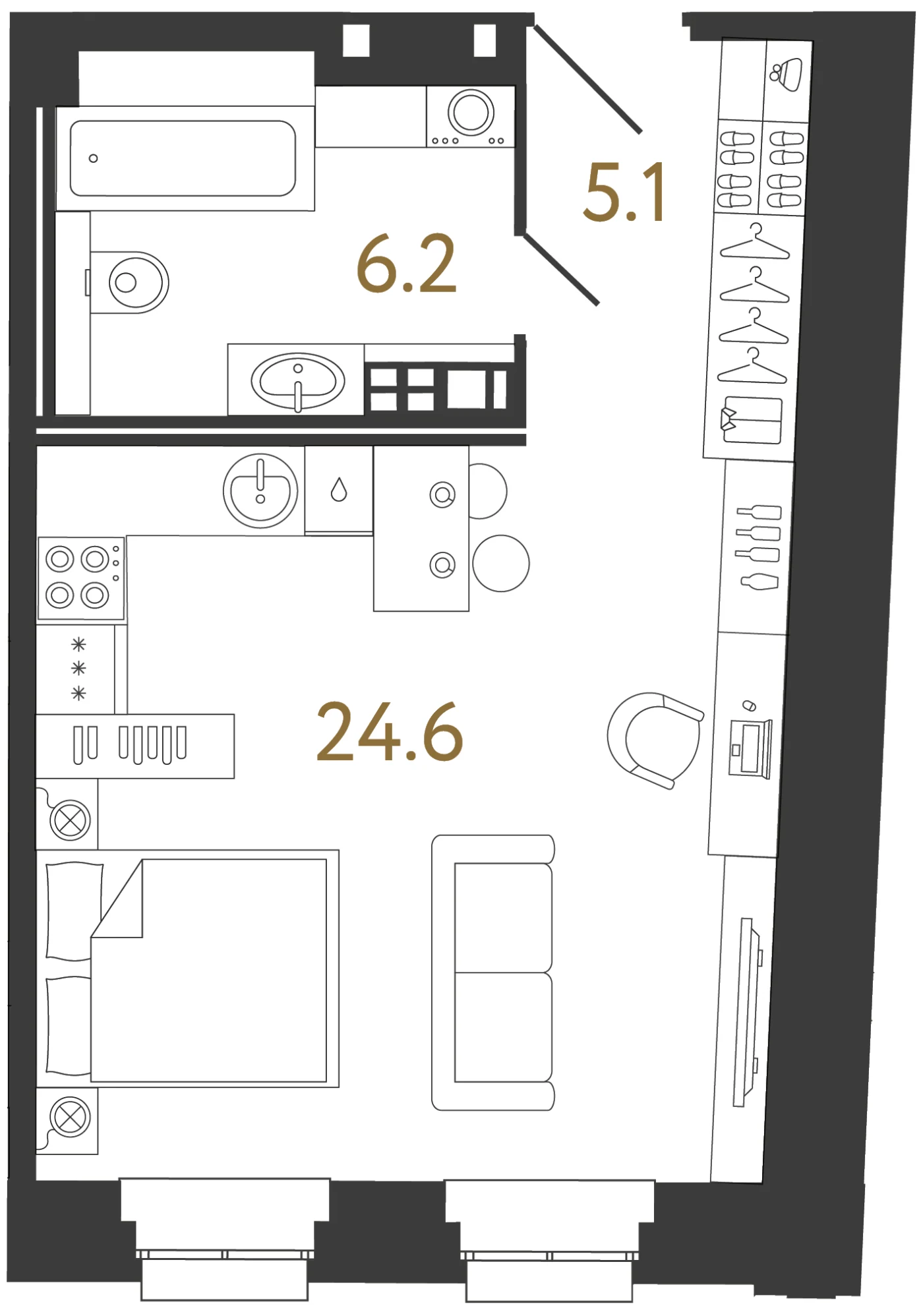Планировка студия 35,9 м² в ЖК «Светоч» — Светоч
