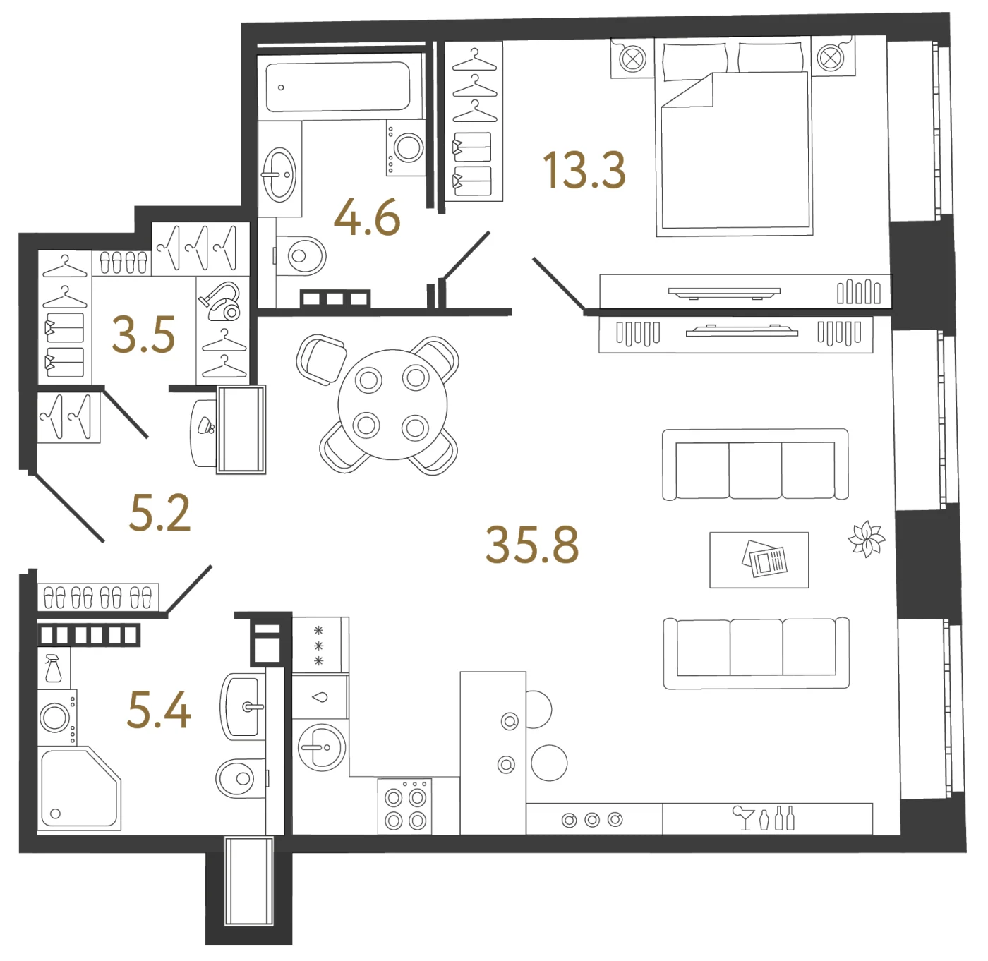 Планировка 1-комнатная 67,8 м² в ЖК «Светоч» — Светоч