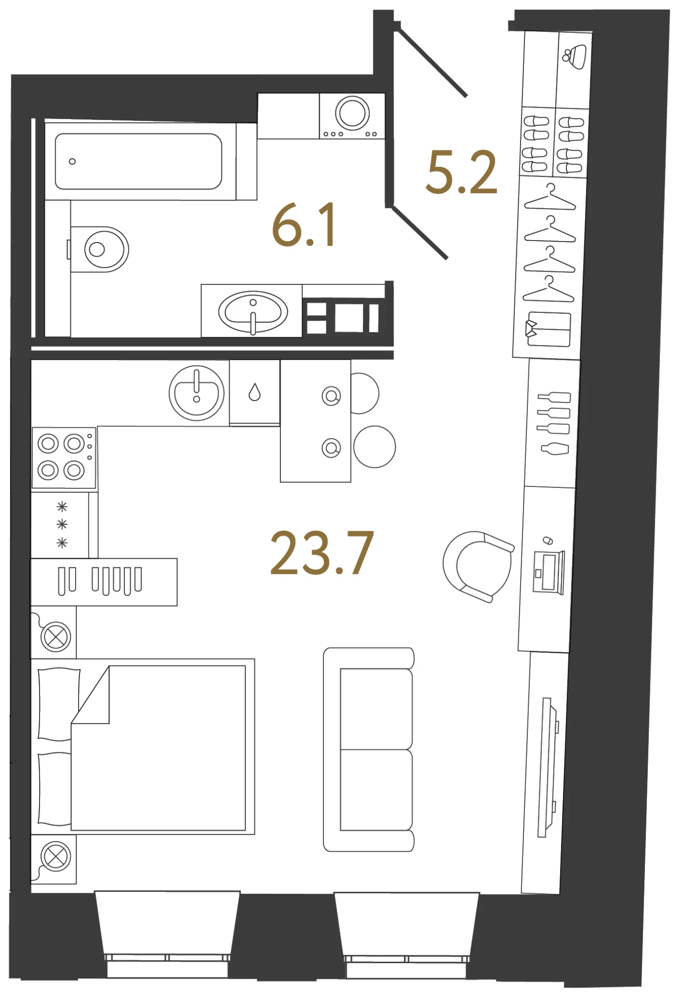 Планировка студия 35 м² в ЖК «Светоч» — Светоч