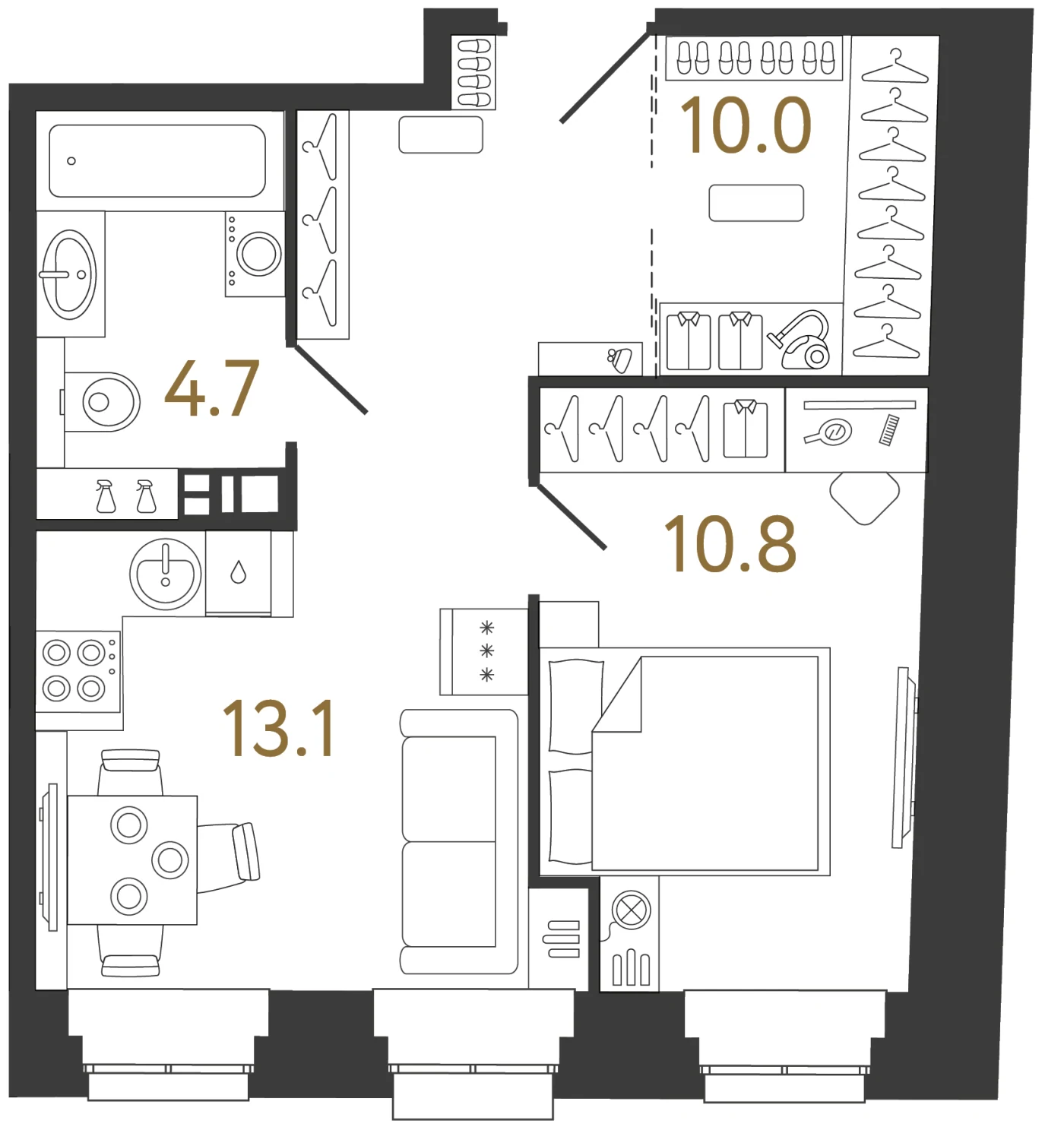 Планировка 1-комнатная 38,6 м² в ЖК «Светоч» — Светоч