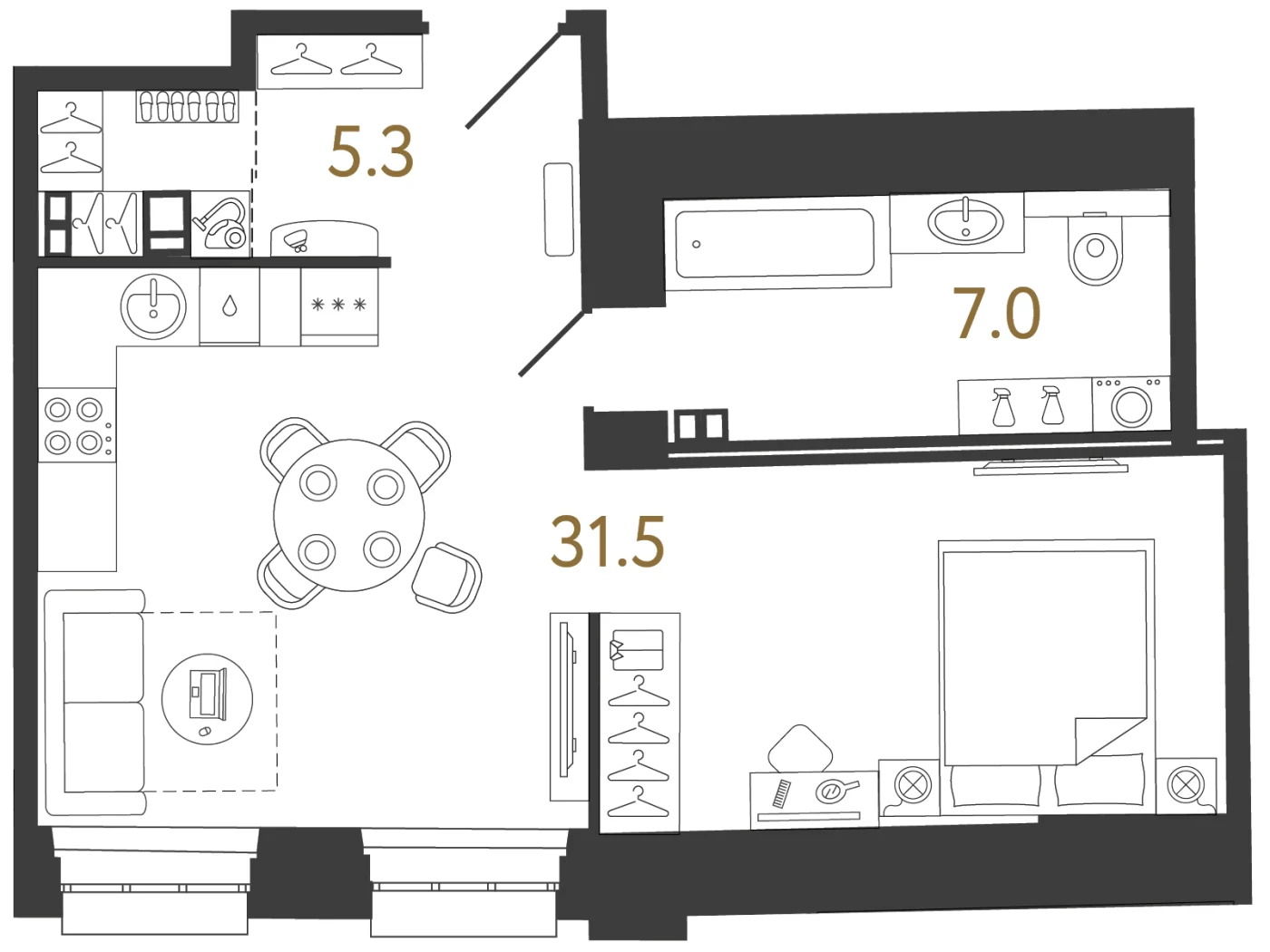 Планировка студия 43,8 м² в ЖК «Светоч» — Светоч
