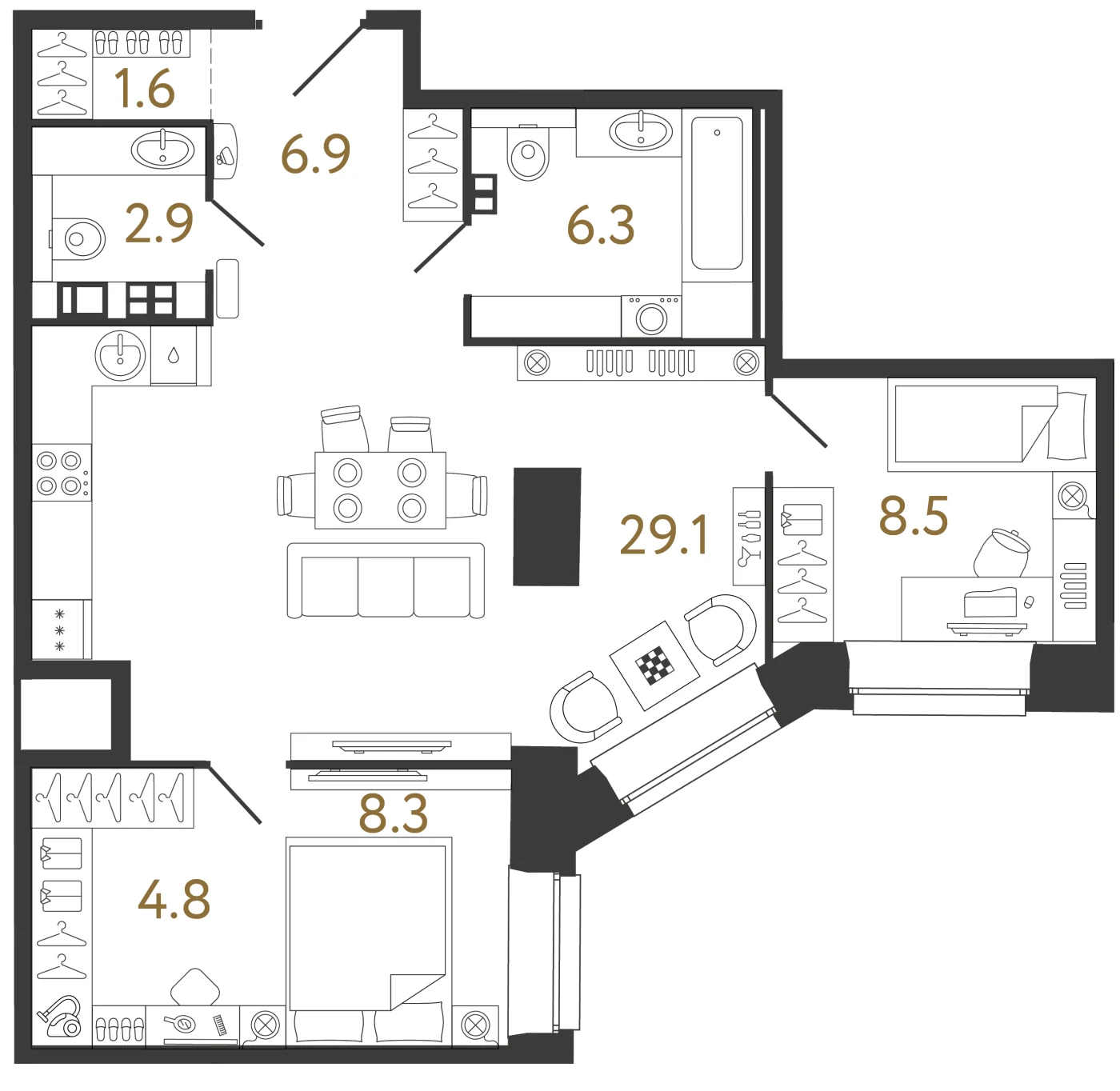 Планировка 2-комнатная 68,4 м² в ЖК «Светоч» — Светоч