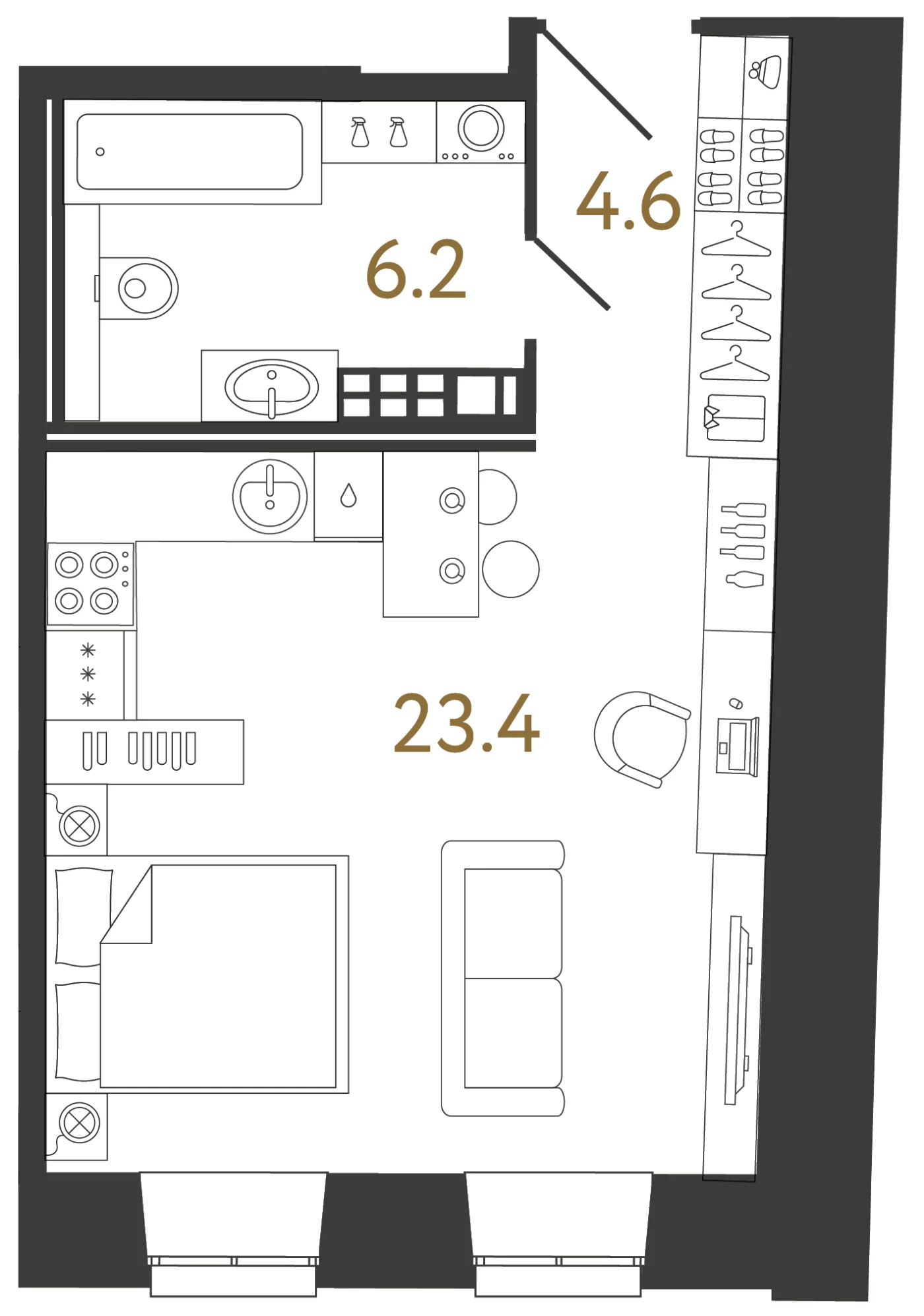 Планировка студия 34,2 м² в ЖК «Светоч» — Светоч