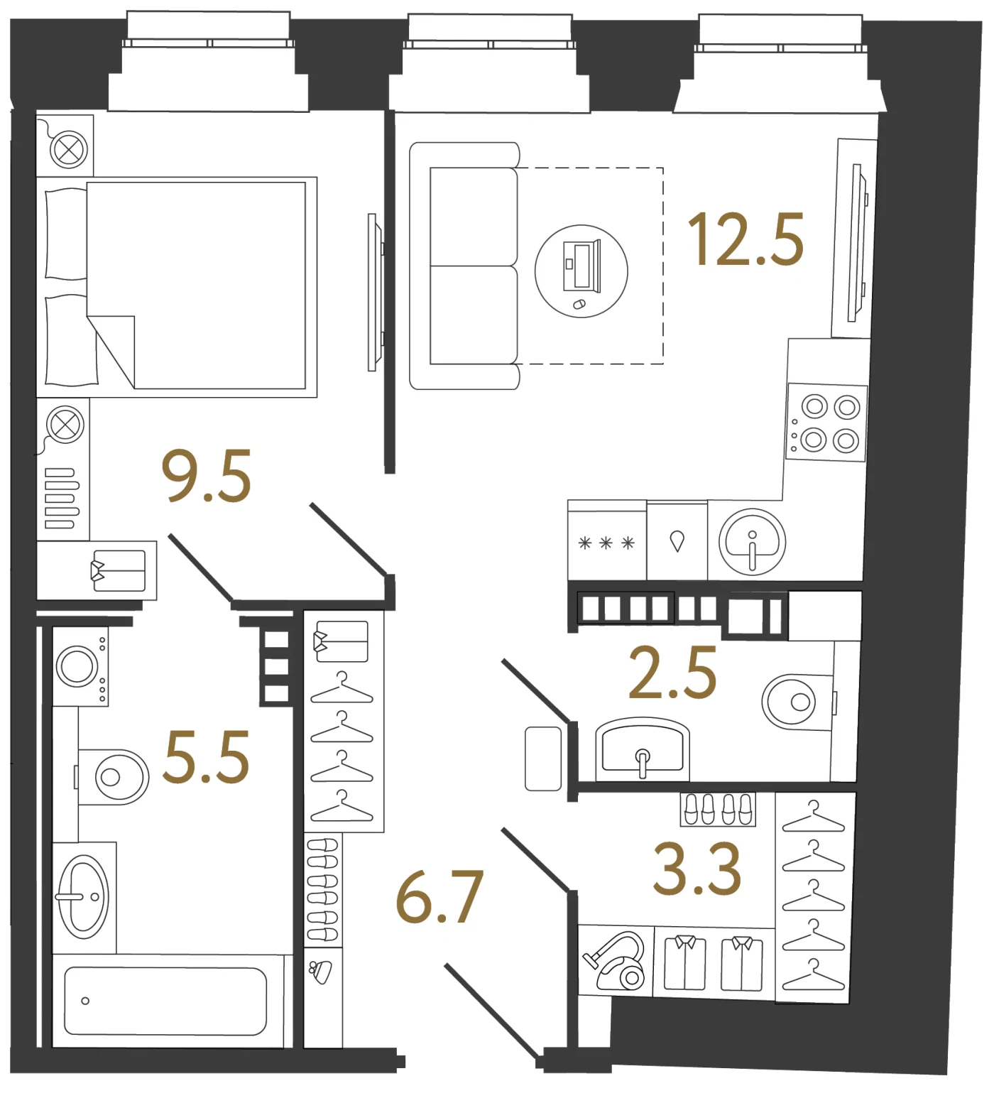 Планировка 1-комнатная 40 м² в ЖК «Светоч» — Светоч