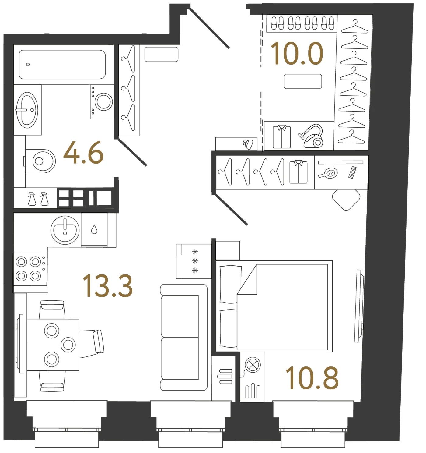 Планировка 1-комнатная 38,7 м² в ЖК «Светоч» — Светоч