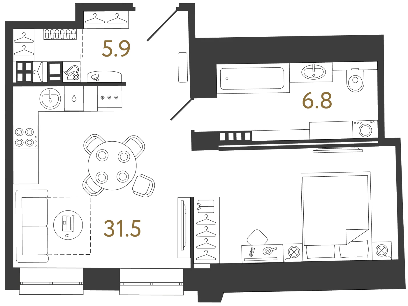 Планировка студия 44,2 м² в ЖК «Светоч» — Светоч