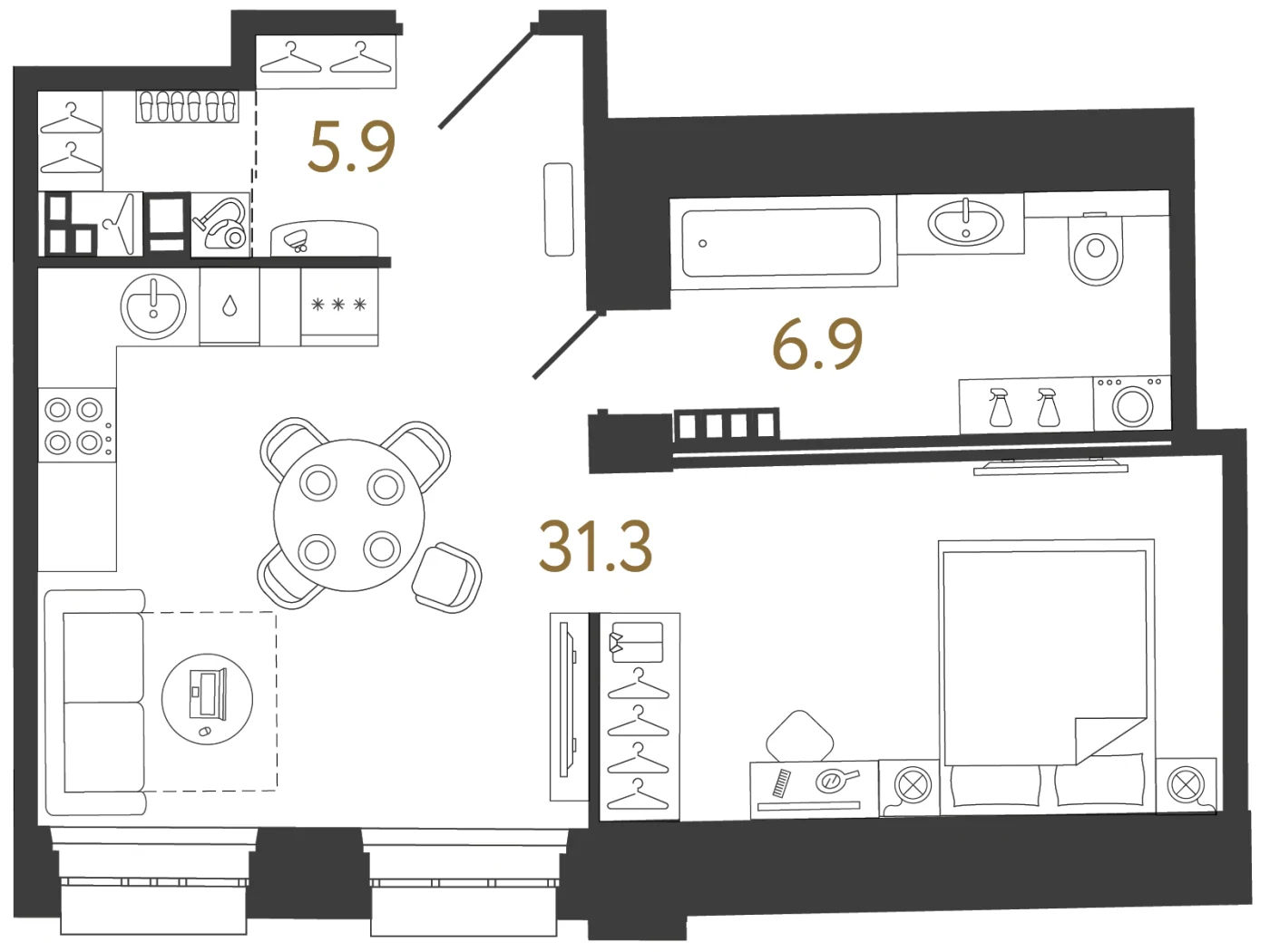 Планировка студия 44,1 м² в ЖК «Светоч» — Светоч